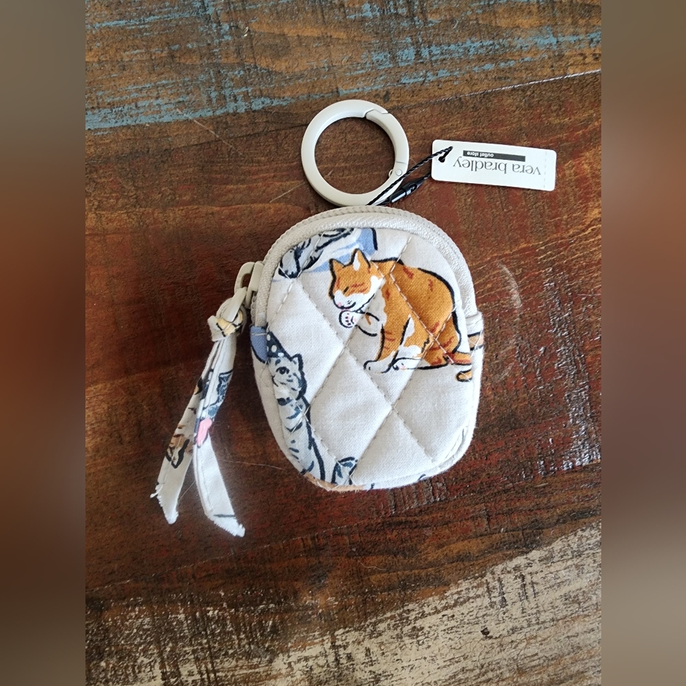 Vera Bradley Cats Kittens Coin Pouch Keychain Purse Charm NWT Ear Buds Case
